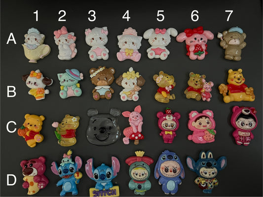 Mikko, Winnie, Lotso, Stitch Charms for Decoden
