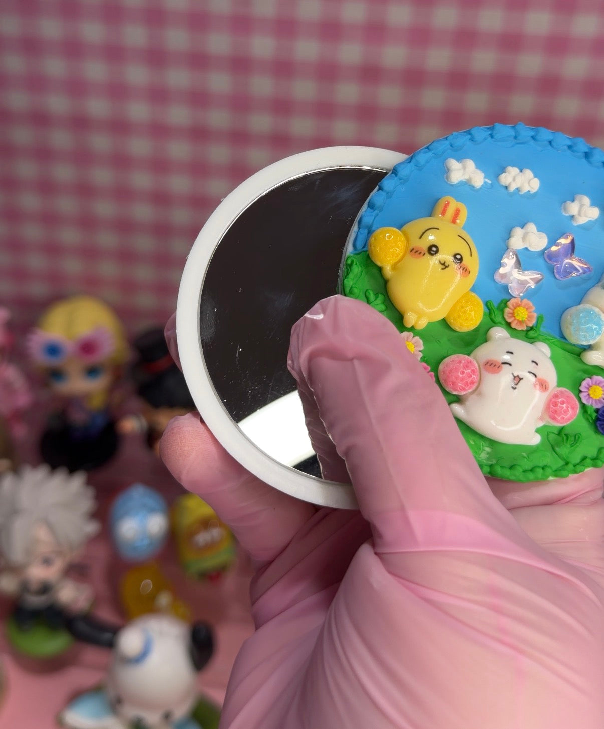 Chiikawa Meadow Sliding Compact Mirror ✿ Handmade Decoden Pocket Mirror