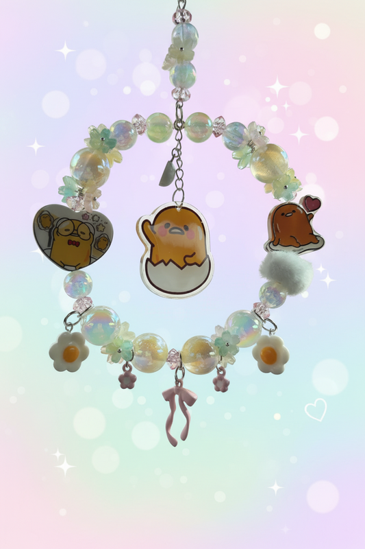 Gudetama Kawaii Car Hanger – Pastel Beaded Rearview Mirror Charm